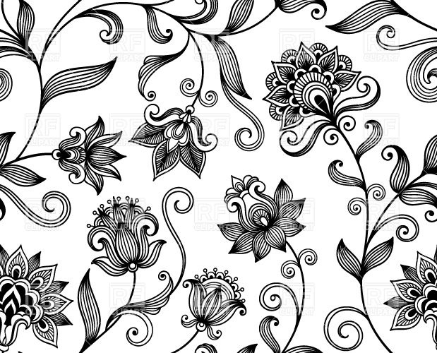 619x500 Graphic Floral Background With Black Ornamental Flowers