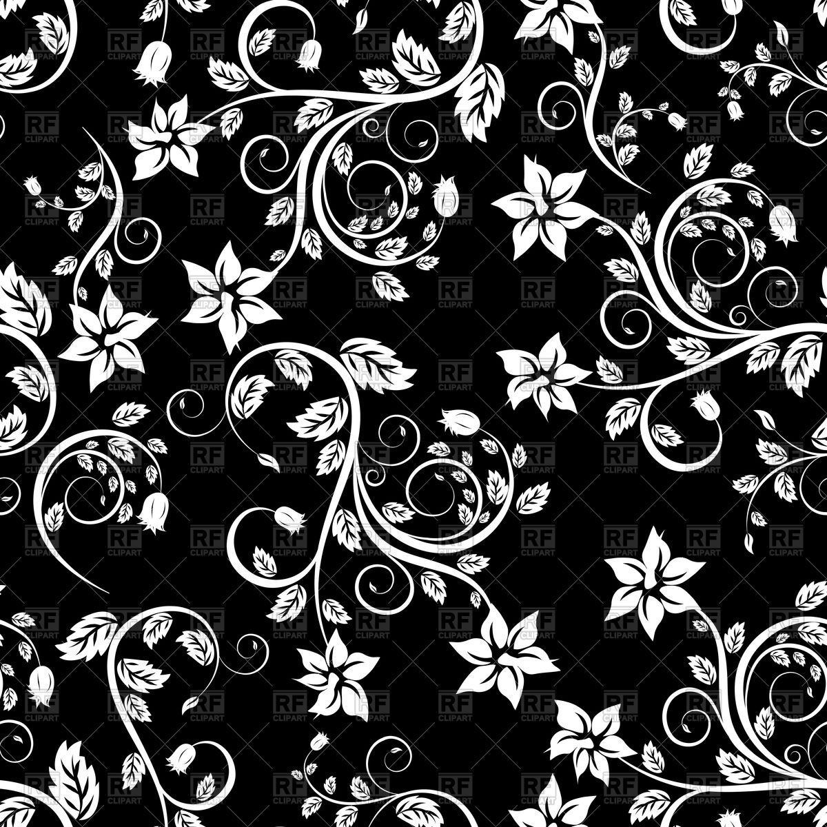 1200x1200 Seamless Black And White Floral Wallpaper Vector Image