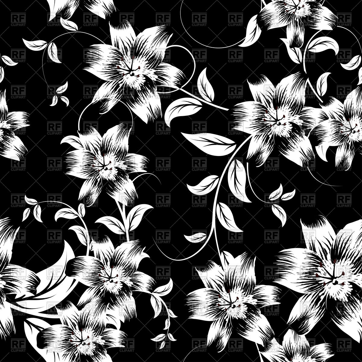 1200x1200 Seamless Black Floral Wallpaper Vector Image Of Backgrounds