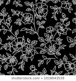 260x280 Seamless Pattern With Flowers White Lines On Black Background