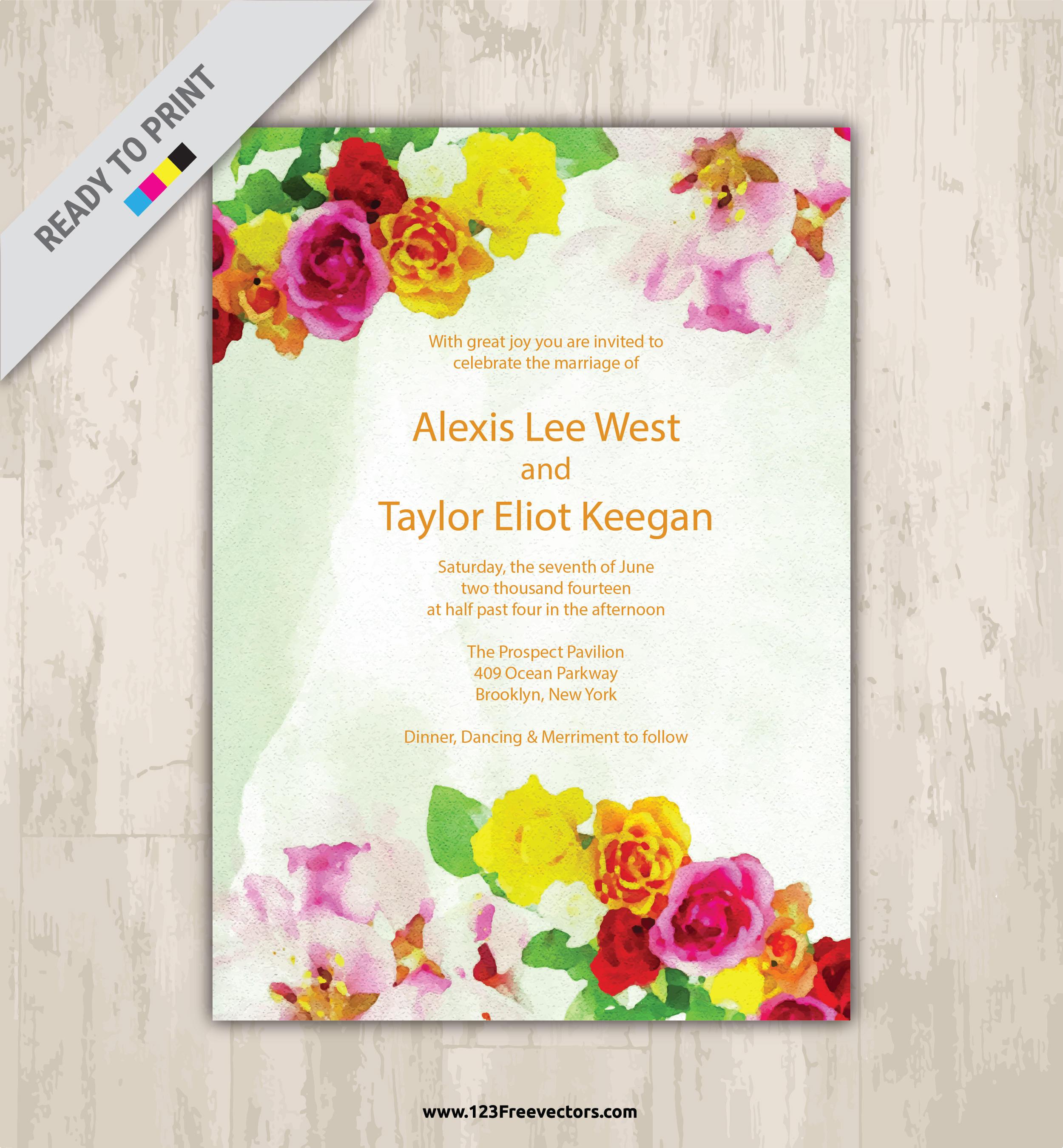 Watercolor Flower Wedding Invitation Vector Graphics 2500x2700 Watercolor Flower Wedding Invitation Vector Graphics