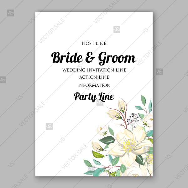 Wedding Invitation Floral Card Vector Template White Rose,cotton 600x600 Wedding Invitation Floral Card Vector Template White Rose,cotton