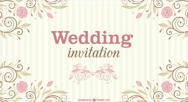 Floral Wedding Invitation Vector Template 600x325 Floral Wedding Invitation Vector Template