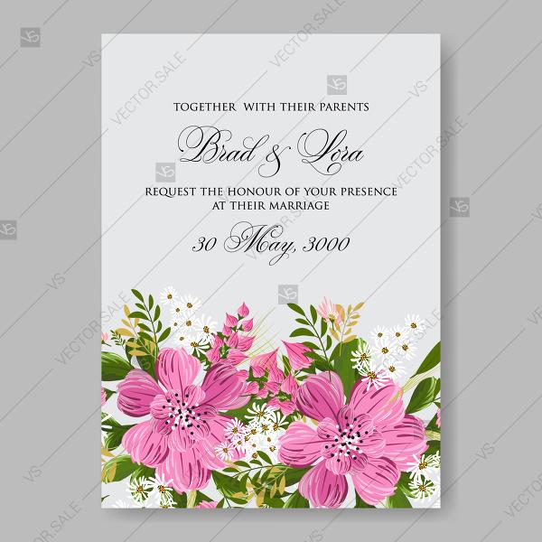 Floral Wedding Invitation Vector Card Template Pink Anemone Flower 600x600 Floral Wedding Invitation Vector Card Template Pink Anemone Flower