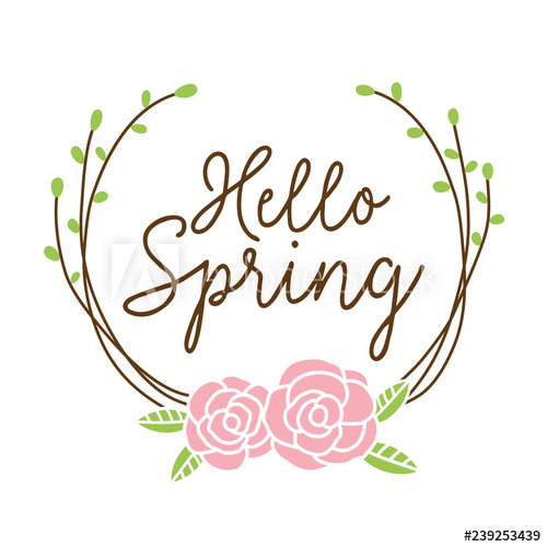500x500 Hello Spring Floral Wreath Vector Illustration