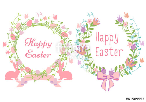Happy Easter Cards, Floral Wreath, Vector Set Stock Image 500x350 Happy Easter Cards, Floral Wreath, Vector Set Stock Image