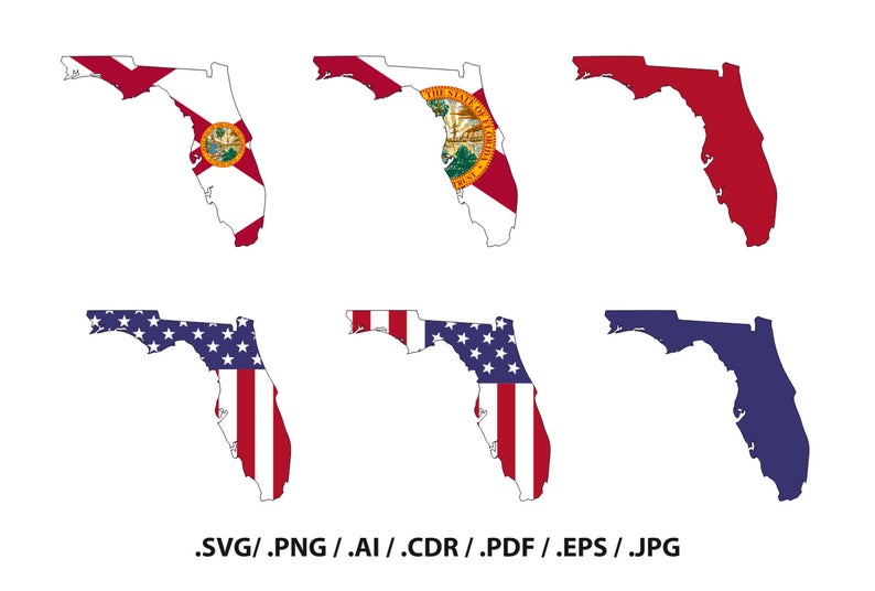 794x536 Florida State Map With Flag Outline Florida Flag State Etsy
