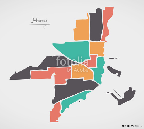 500x450 Miami Florida Map With Neighborhoods And Modern Round Shapes