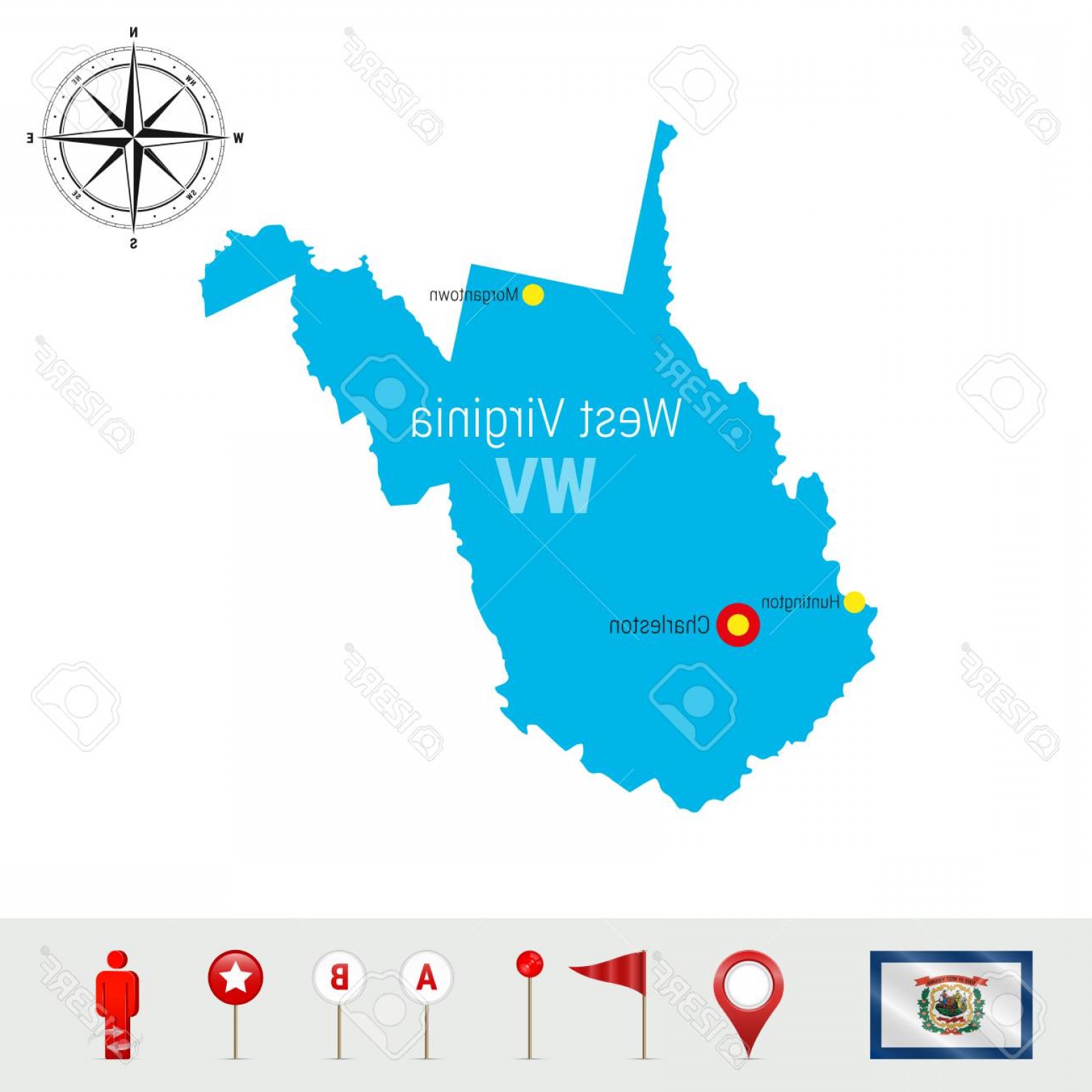 1560x1560 Photostock Vector West Virginia Vector Map Isolated On White High