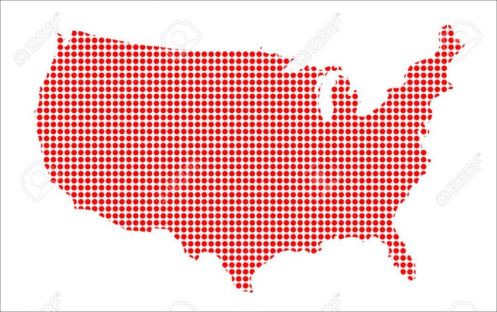 970x609 Printable Red Dot Silhouette Map The United States America