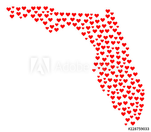 500x439 Mosaic Map Of Florida State Composed With Red Love Hearts Vector