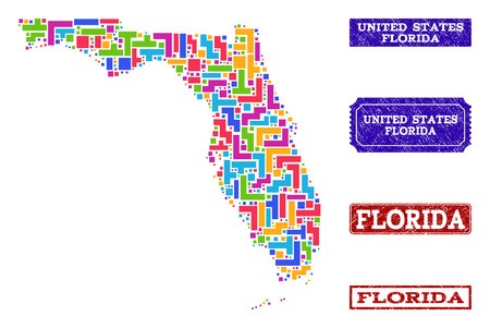 450x301 Mosaic Tetris Style Map Of Florida State And Rubber Rectangle