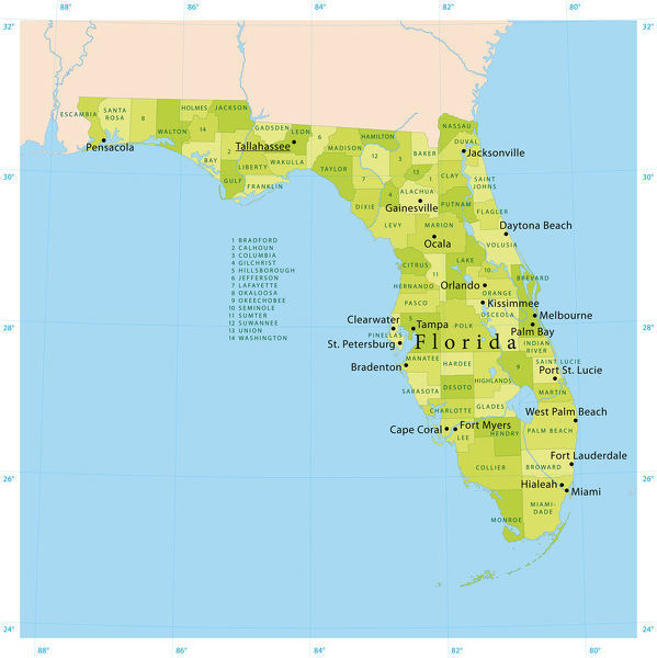 599x600 Florida Vector Map Highly Detailed Vector Map Of Florida, United