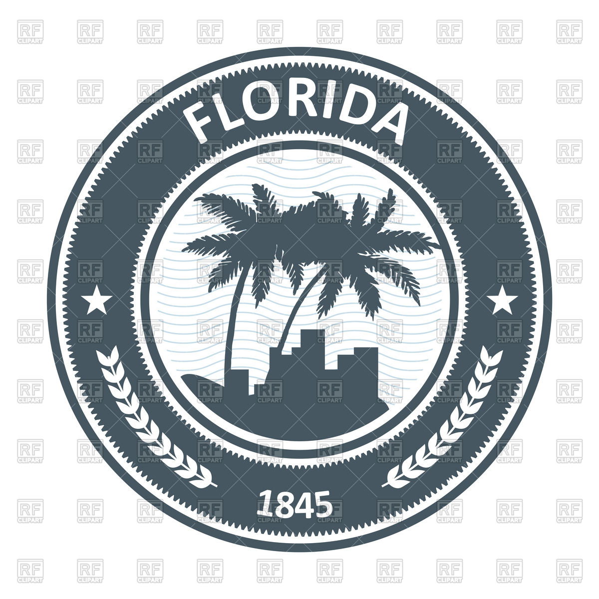 1200x1200 Florida Emblem With Palm Tree And City Silhouettes Vector Image