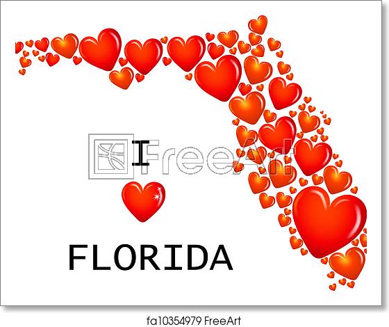 560x470 Free Art Print Of Florida State With Hearts Vector Freeart