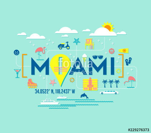 500x441 Miami, Florida Vector Design Of Attractions Icons, And Typography