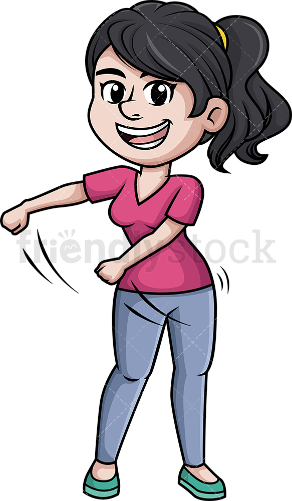 583x1000 Woman Doing The Floss Dance Cartoon Clipart Vector