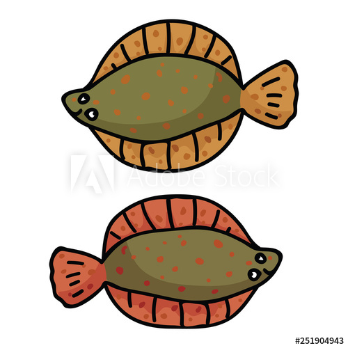 500x500 Cute Flounder Cartoon Vector Illustration Motif Set