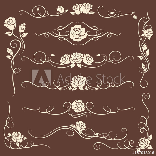 500x500 Vintage Decorative Flourish Ornaments With Roses On Dark