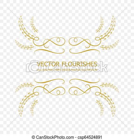 450x470 Vector Golden Calligraphic Frame, Isolated Flourish Design Element