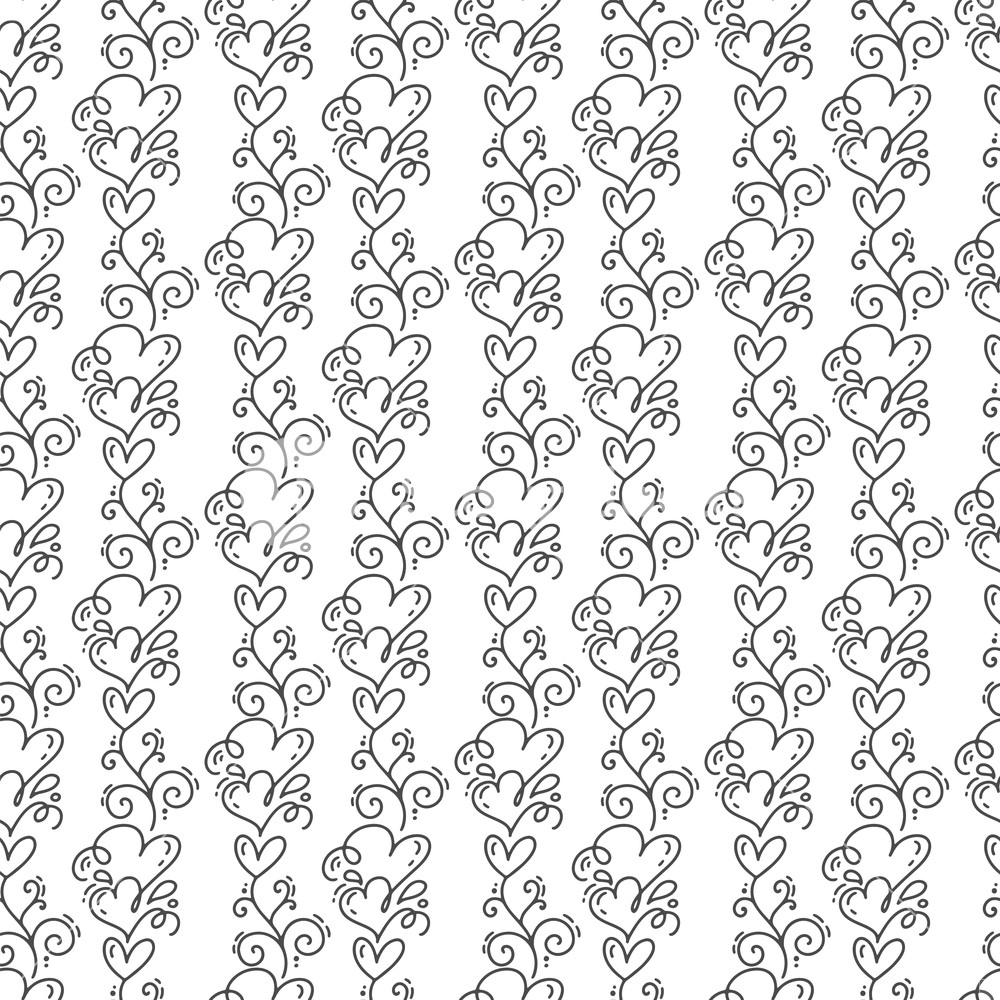 1000x1000 Hand Drawn Cute Valentines Day Heart Flourish Pattern Background