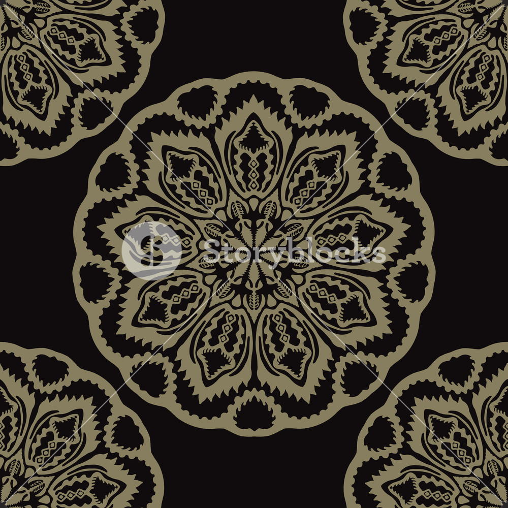 1000x1000 Circle Flourish Floral Mandala Seamless Vector Pattern Royalty