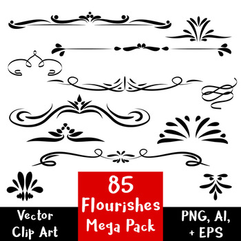 350x350 Flourishes Clipart Mega Pack Vector Text Dividers Borders