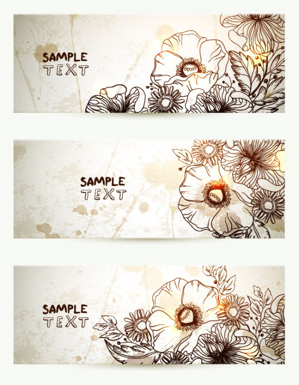 Retro Hand Drawn Flower Banner Vector Graphic Free Download 600x772 Retro Hand Drawn Flower Banner Vector Graphic Free Download