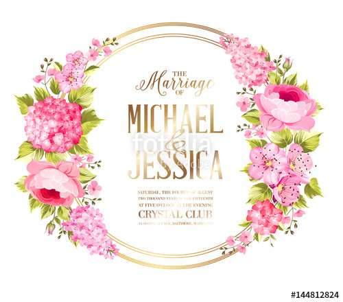 Wedding Invitation Card With Rose Flowers Vintage Wedding 500x440 Wedding Invitation Card With Rose Flowers Vintage Wedding