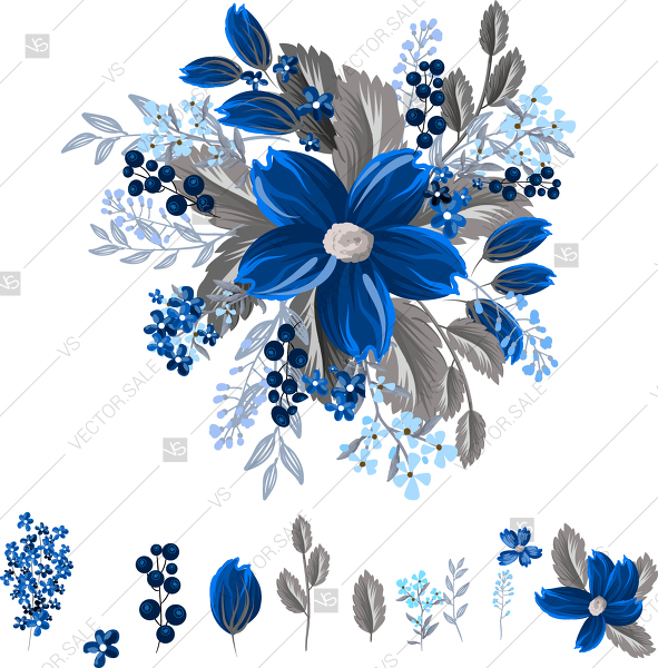 591x600 Navy Blue Delphinium Daisy Anemone Flower Bouquet Floral Clipart