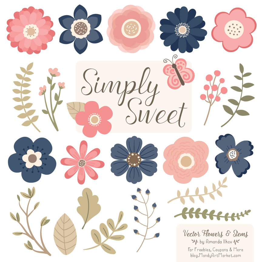 864x864 Navy Blush Flower Clipart Vectors
