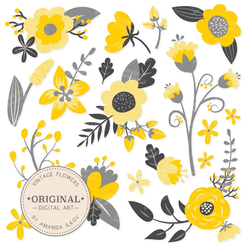 794x794 Premium Yellow Flowers Clipart Floral Vectors Yellow Etsy