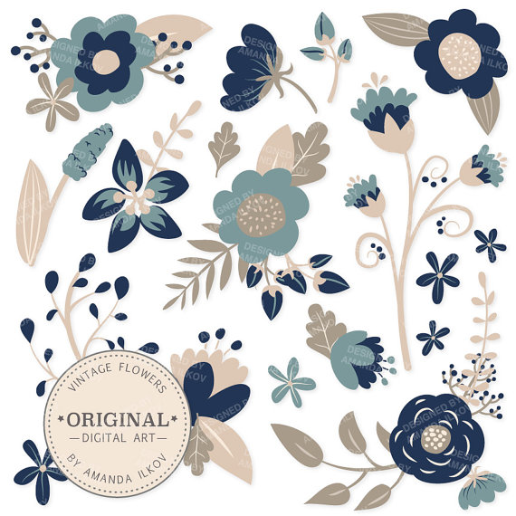 570x570 Spring Sale Premium Navy Blue Floral Clipart Flower Vectors