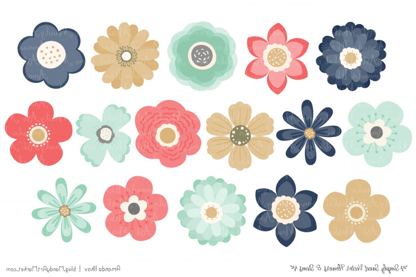 1392x926 Simply Sweet Vector Flowers And Stems Clipart In Modern Chic