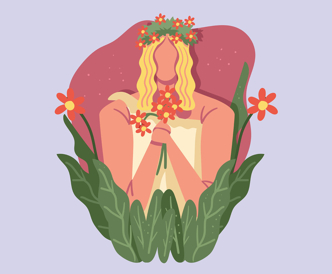 1136x936 Girl With Flowers And Flower Crown Vector Art Graphics