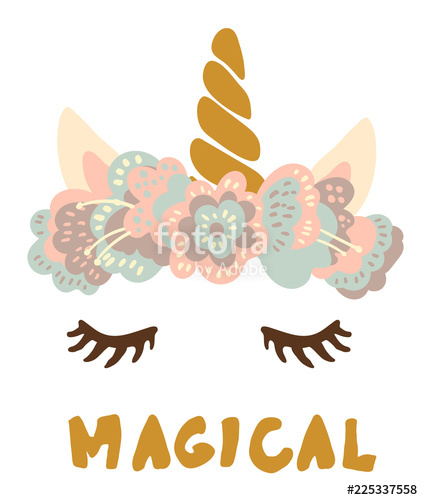 423x500 Magical Cute Sweet Little Unicorn Head In Flower Crown Vector Art