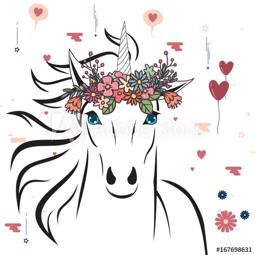 500x500 Unicorn With Flower Crown Vector Illustration