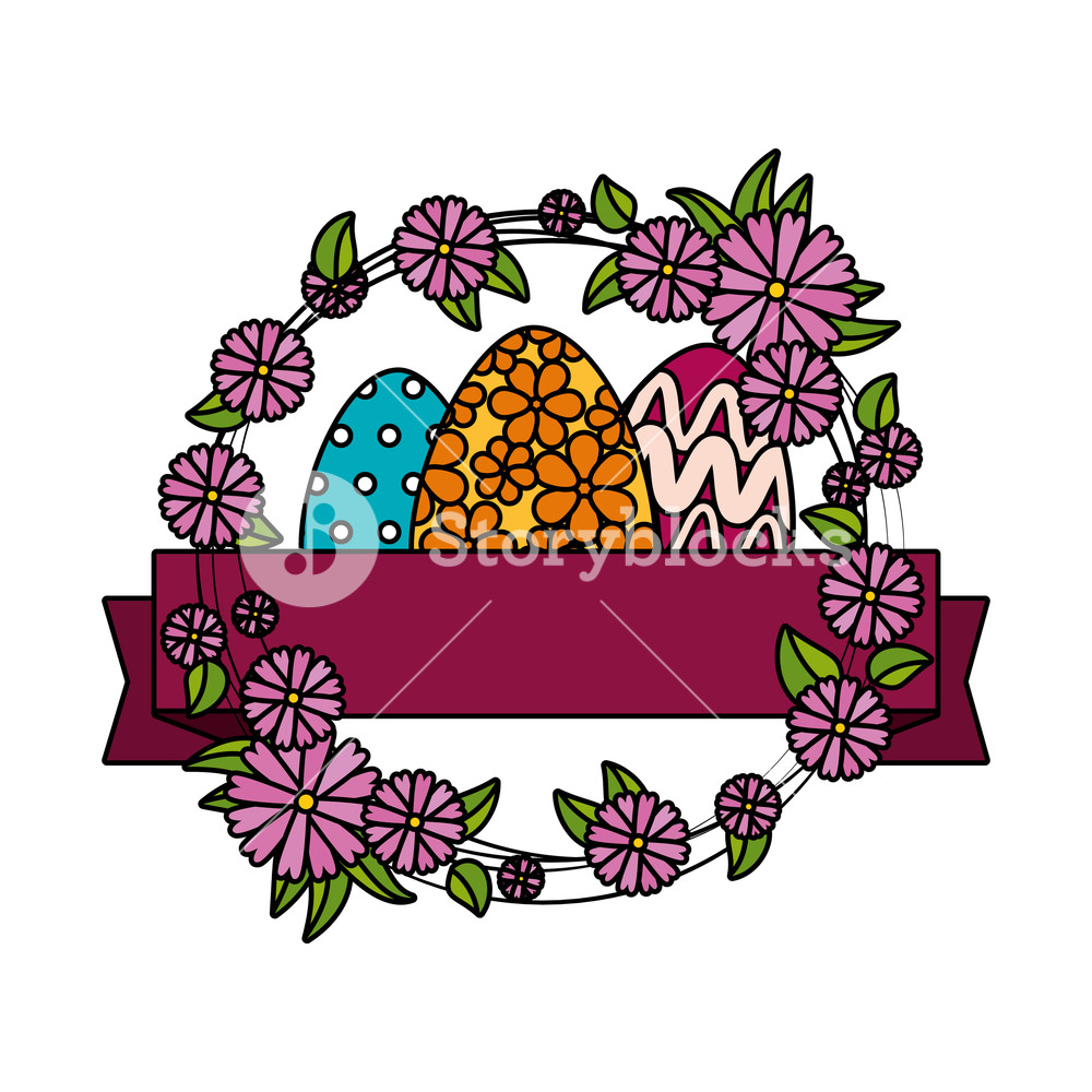 1000x1000 Eggs Painted With Flowers Crown Vector Illustration Design Royalty