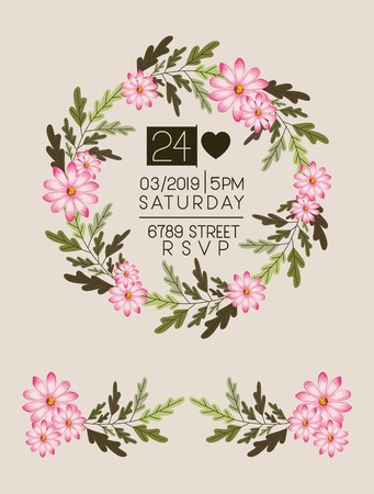 341x450 Invitation Card With Heart And Floral Crown Vector Illustration