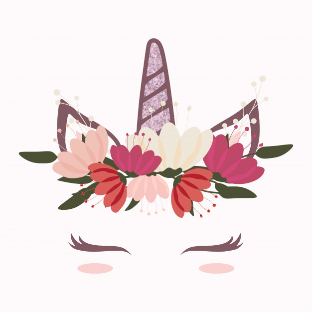 626x626 Cute Unicorn Head With Beautiful Flower Crown Vector Premium