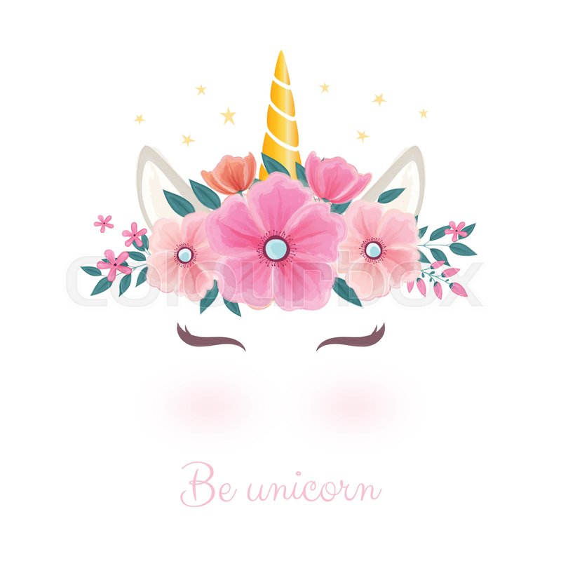 800x800 Cute Unicorn Head With Flower Crown Stock Vector Colourbox