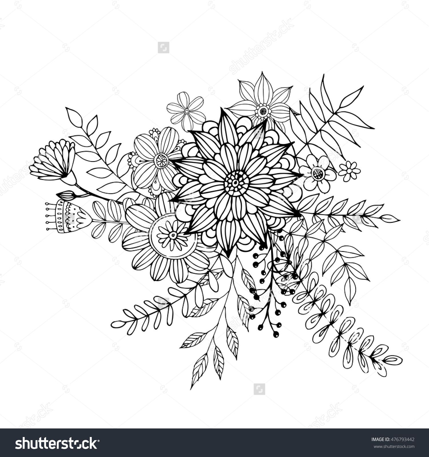1500x1600 Flower Doodle Vector, Coloring