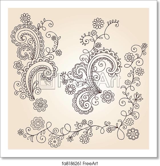 561x581 Free Art Print Of Henna Flower Vines Doodle Vector Hand Drawn