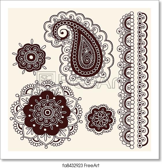 561x581 Free Art Print Of Henna Paisley Flower Doodles Vector Hand Drawn