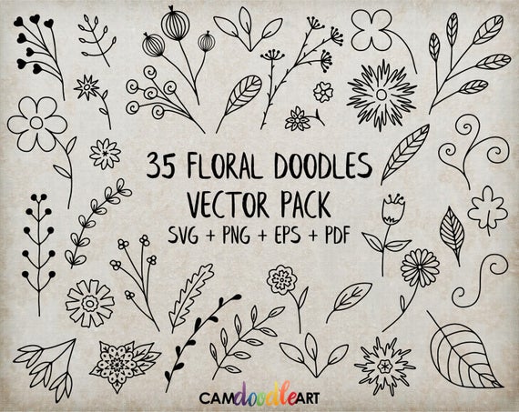 570x453 Floral Doodles Vector Pack Hand Drawn Doodle Clipart Etsy
