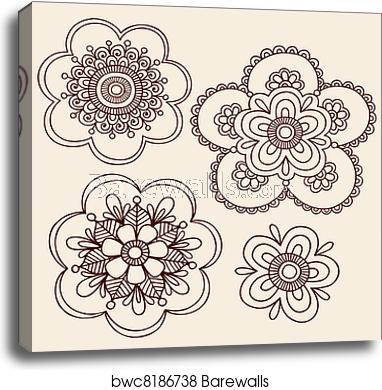 382x390 Henna Flower Doodle Vector Designs, Canvas Print Barewalls