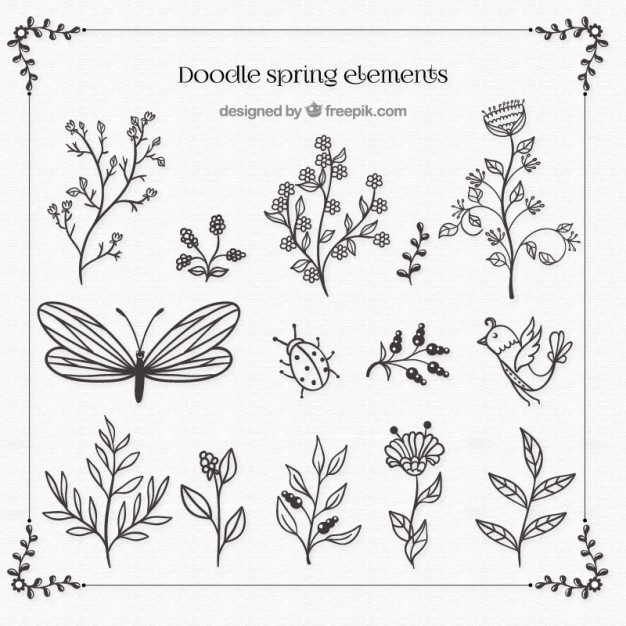 626x626 Doodles Spring Animals And Elements Vector Free Download