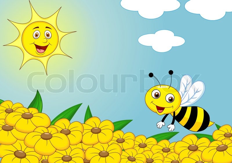 800x564 Happy Bee Cartoon On The Flower Field Stock Vector Colourbox