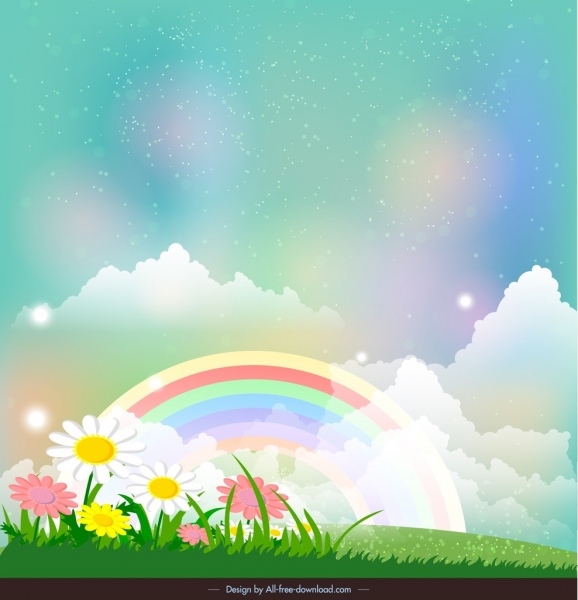 578x600 Decorative Background Flower Field Rainbow Decor Colorful Sparkles