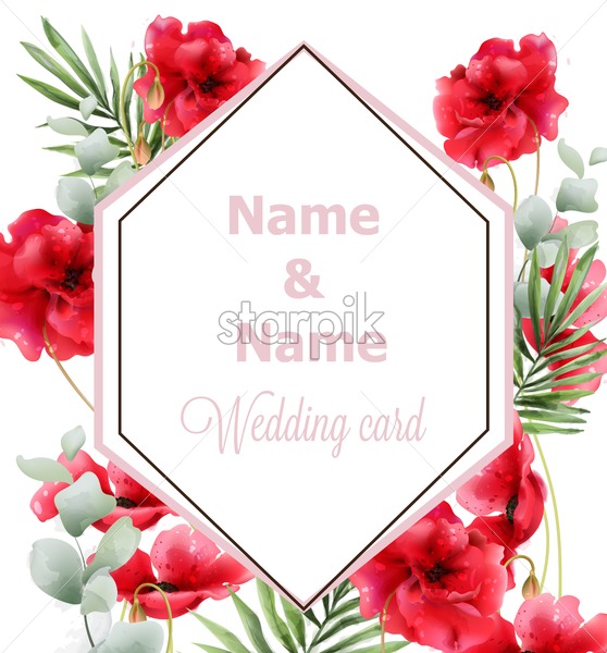 558x600 Poppy Flowers Frame Vector Watercolor Vintage Retro Summer Red